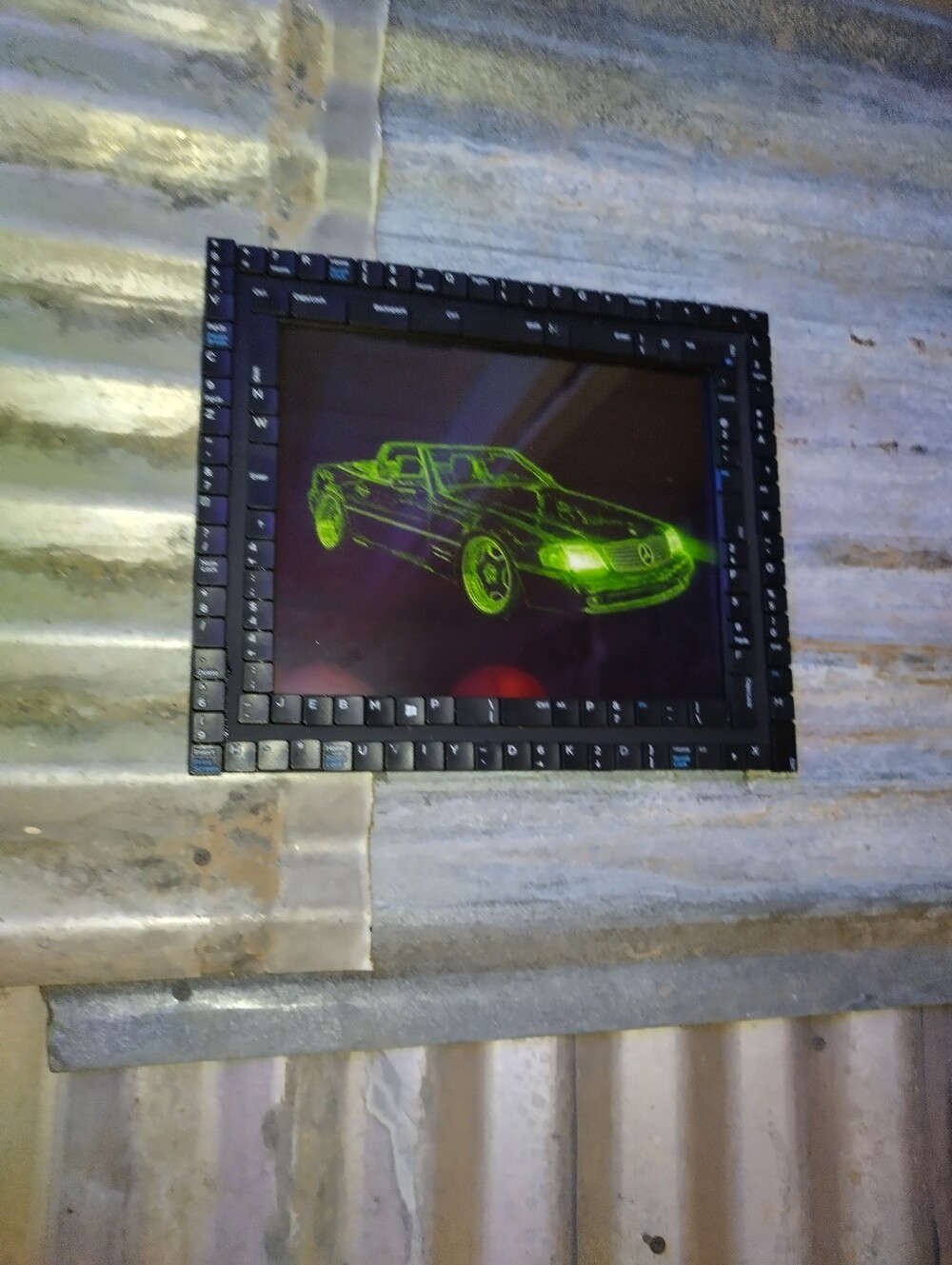 Mercedes SL500 Retro Computer Style Framed Art Print In Custom Keyboard Frame